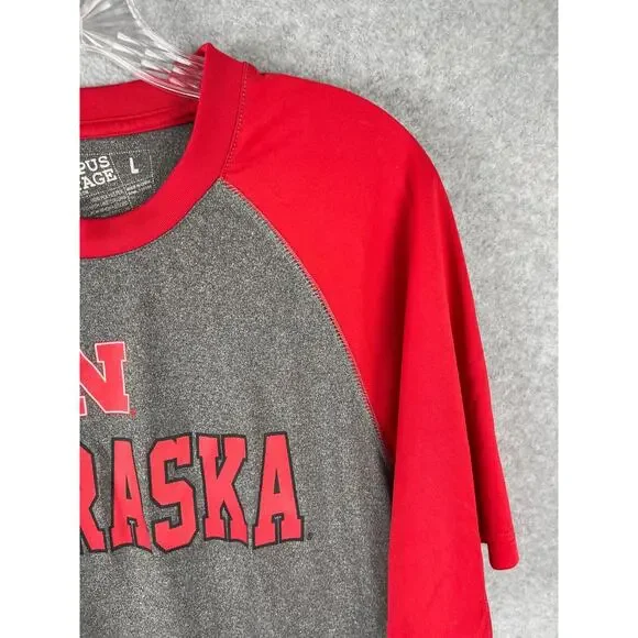 Campus Heritage Nebraska T Shirt Mens L‎ Gray Red Short Sleeve NCAA Football - Picture 4 of 9